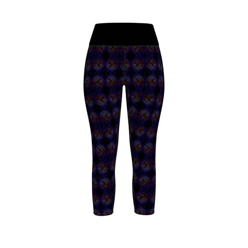 Floral Embosses: Roses 01 Patterned Designer Capri Sports Leggings