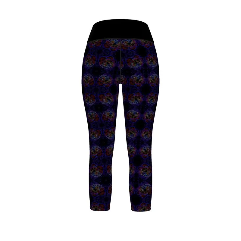 Floral Embosses: Roses 01 Patterned Designer Capri Sports Leggings