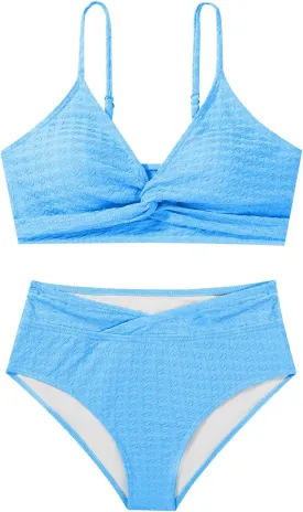 Girls Swimsuit Solid Bathing Suit 2 Piece Twist Cross Adjustable Straps Bikinis for Teen Girls with Chest Pad