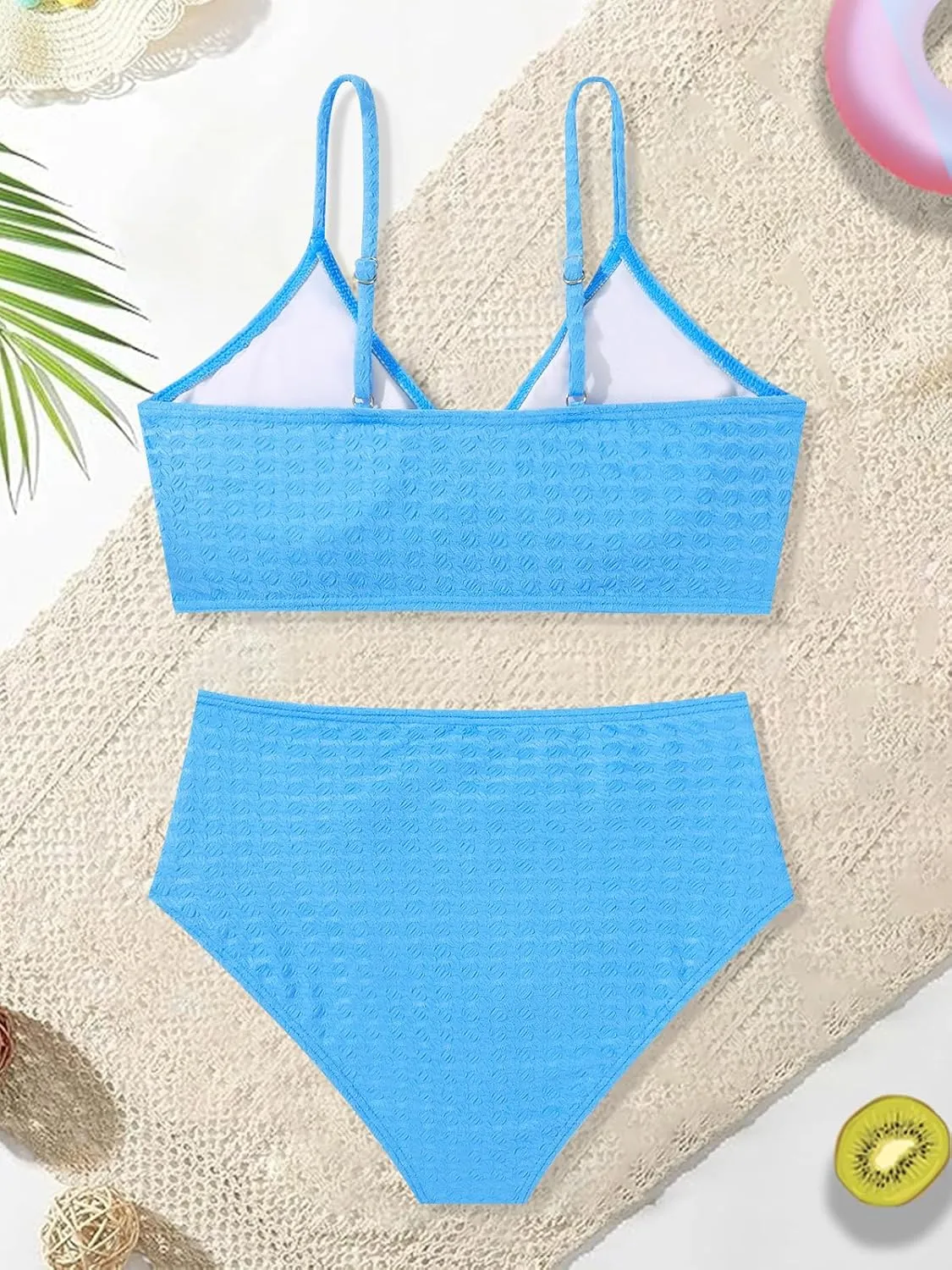 Girls Swimsuit Solid Bathing Suit 2 Piece Twist Cross Adjustable Straps Bikinis for Teen Girls with Chest Pad