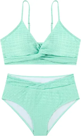 Girls Swimsuit Solid Bathing Suit 2 Piece Twist Cross Adjustable Straps Bikinis for Teen Girls with Chest Pad