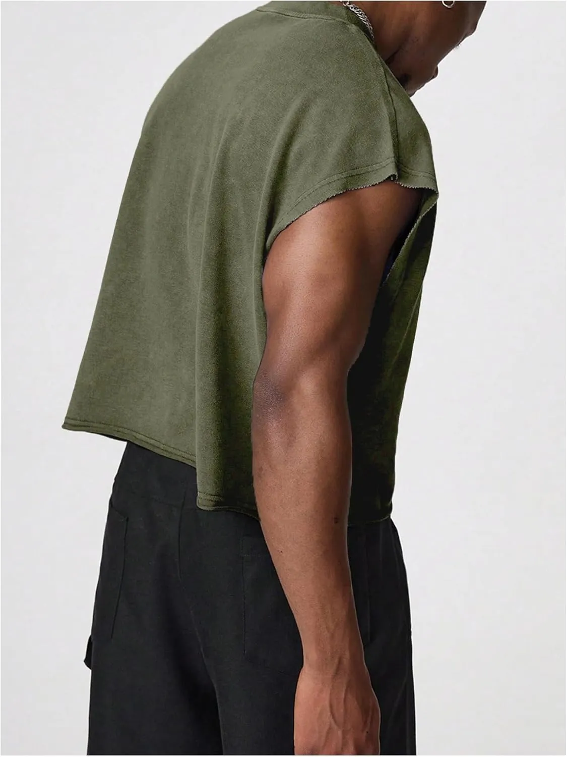 GORGLITTER Men's Dolman Sleeve Crop Vest Top T Shirts Crewneck Loose Pullover Tank Tops