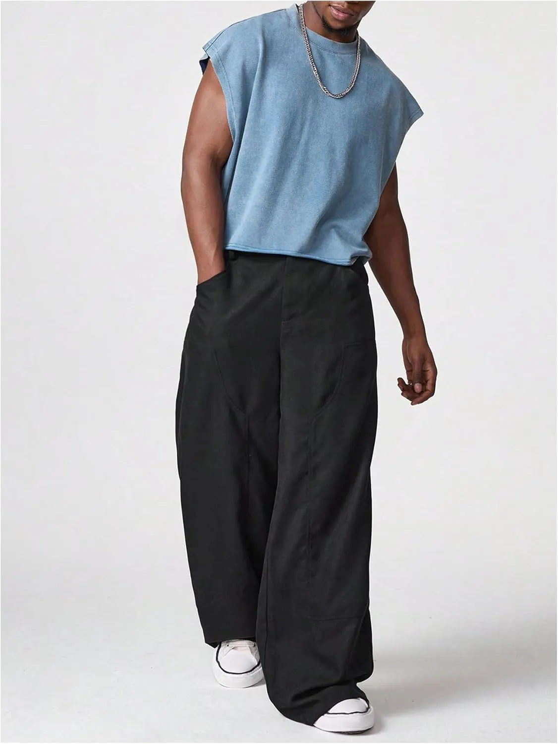 GORGLITTER Men's Dolman Sleeve Crop Vest Top T Shirts Crewneck Loose Pullover Tank Tops