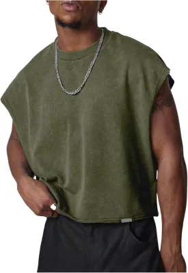 GORGLITTER Men's Dolman Sleeve Crop Vest Top T Shirts Crewneck Loose Pullover Tank Tops