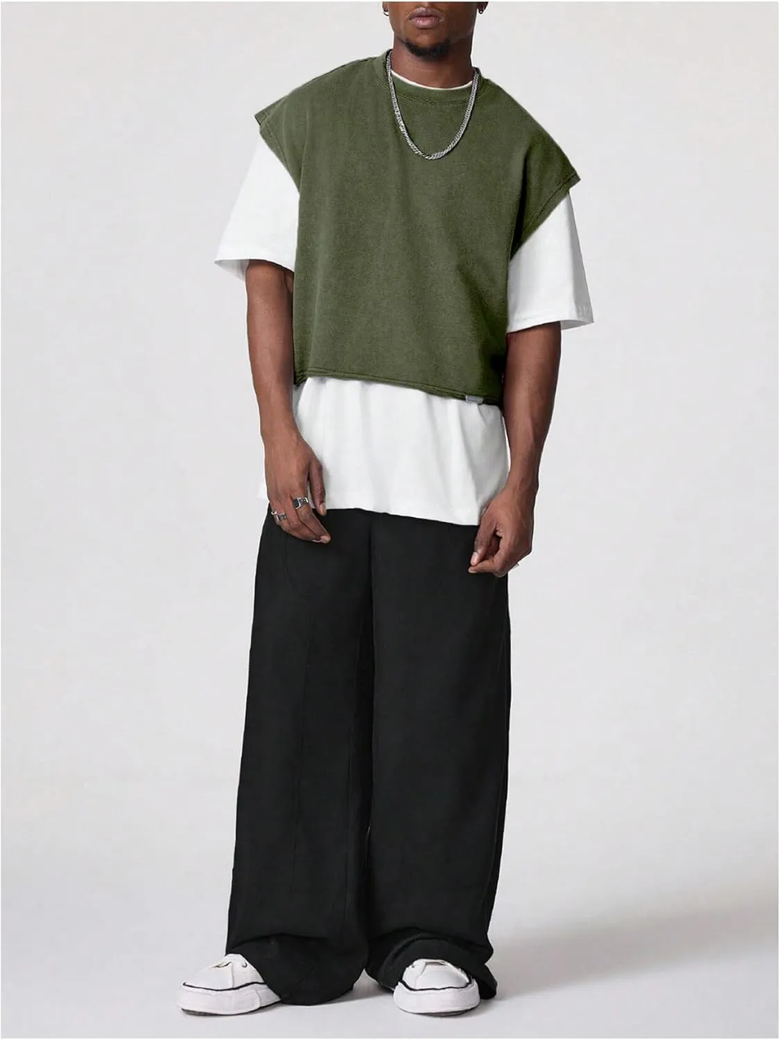 GORGLITTER Men's Dolman Sleeve Crop Vest Top T Shirts Crewneck Loose Pullover Tank Tops