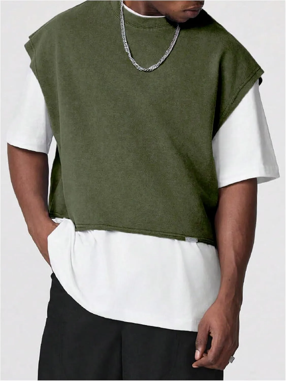GORGLITTER Men's Dolman Sleeve Crop Vest Top T Shirts Crewneck Loose Pullover Tank Tops