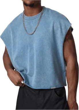 GORGLITTER Men's Dolman Sleeve Crop Vest Top T Shirts Crewneck Loose Pullover Tank Tops