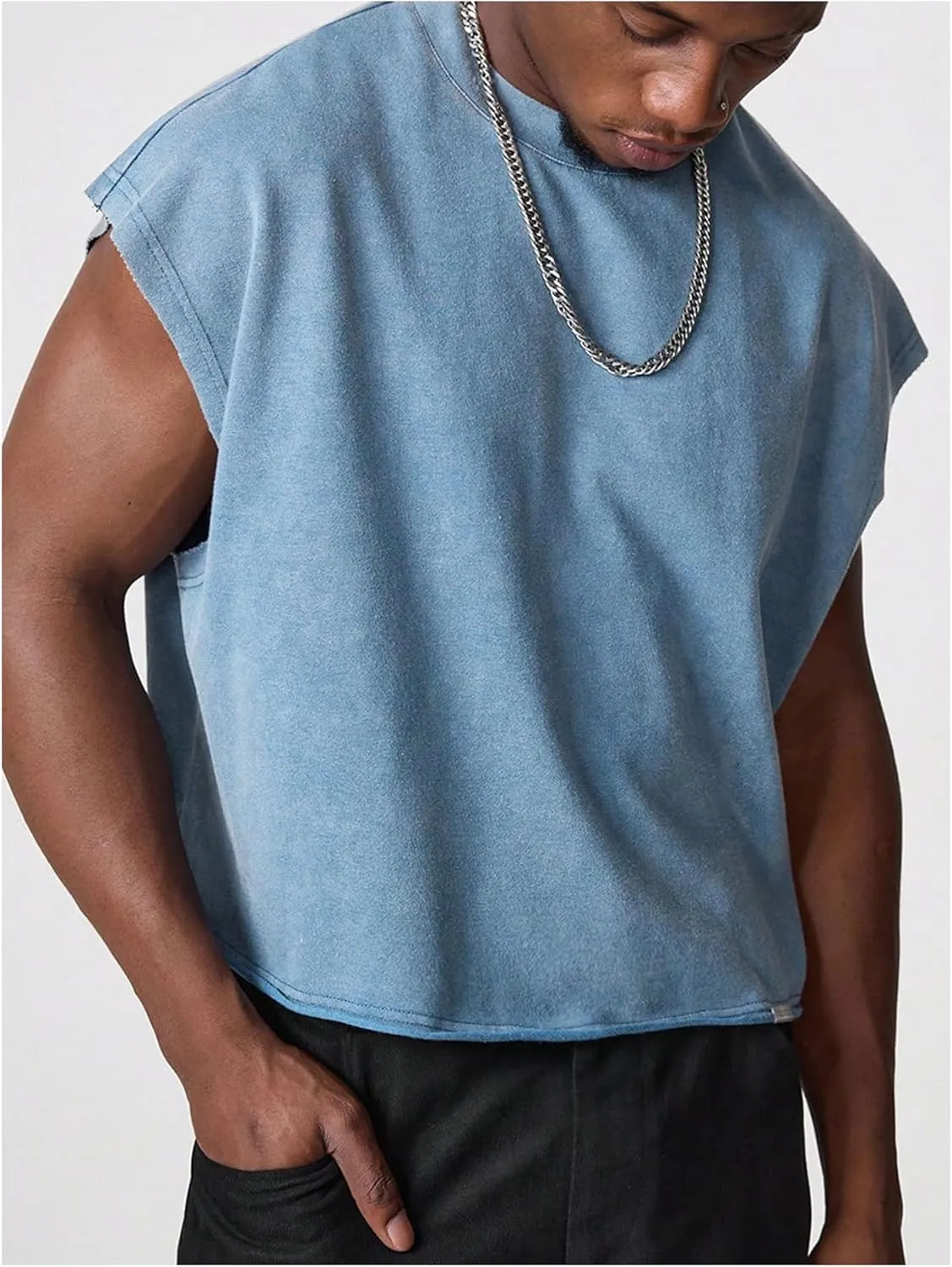 GORGLITTER Men's Dolman Sleeve Crop Vest Top T Shirts Crewneck Loose Pullover Tank Tops