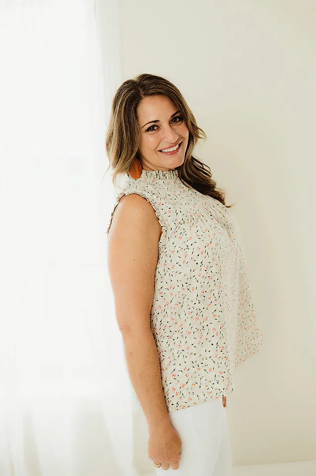 High Ruffle Neck Floral Top