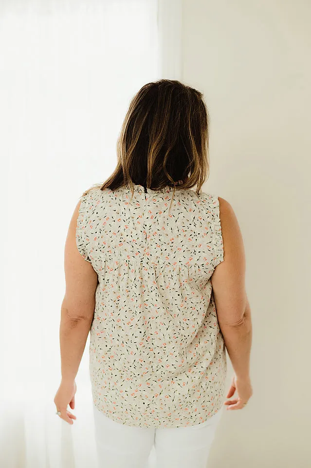 High Ruffle Neck Floral Top