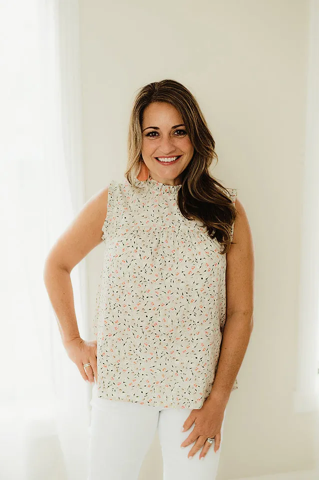 High Ruffle Neck Floral Top