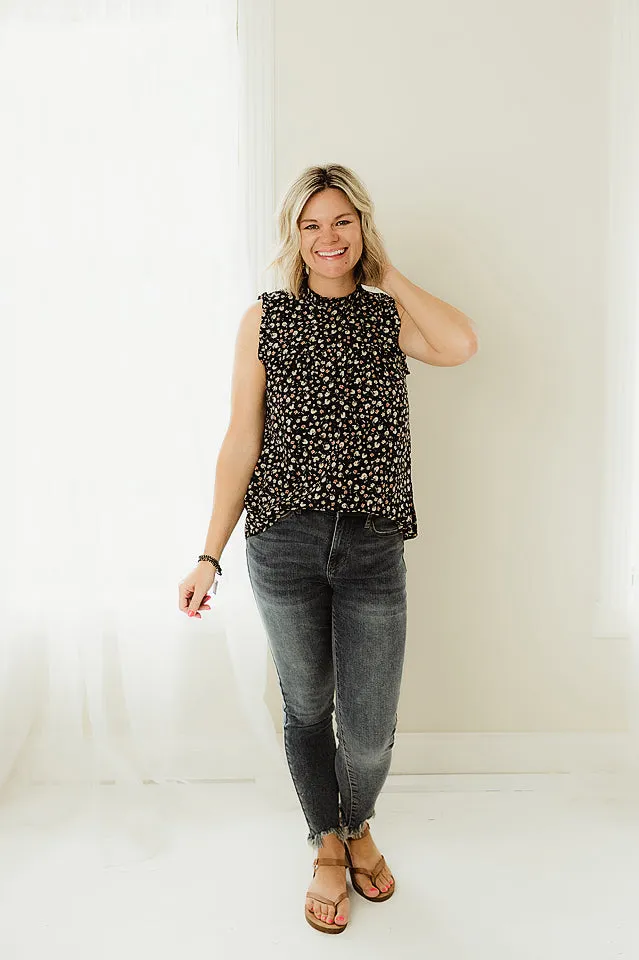 High Ruffle Neck Floral Top