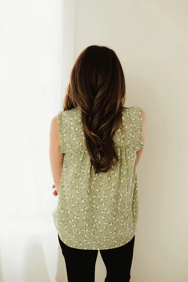 High Ruffle Neck Floral Top