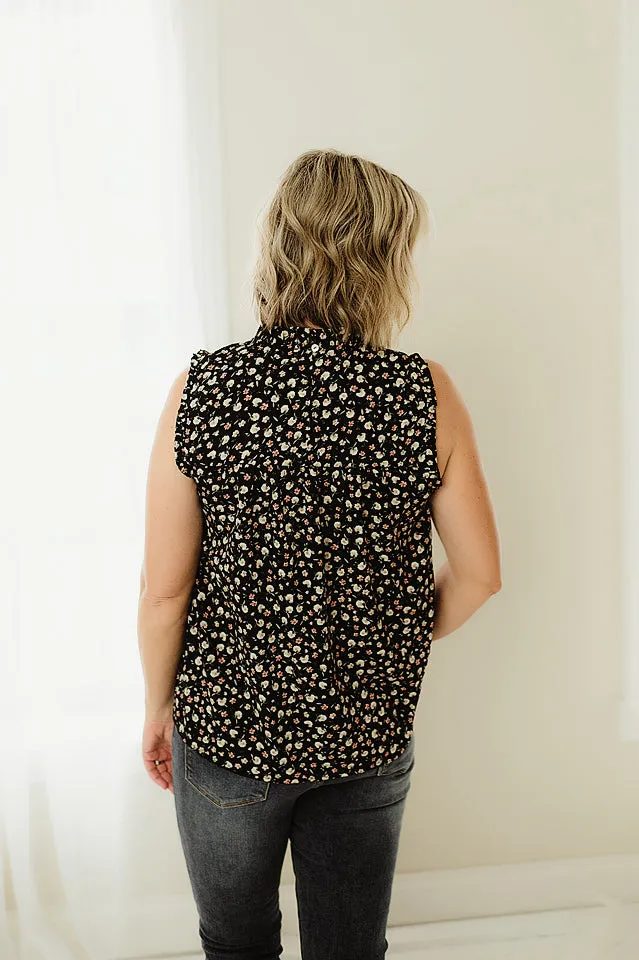 High Ruffle Neck Floral Top
