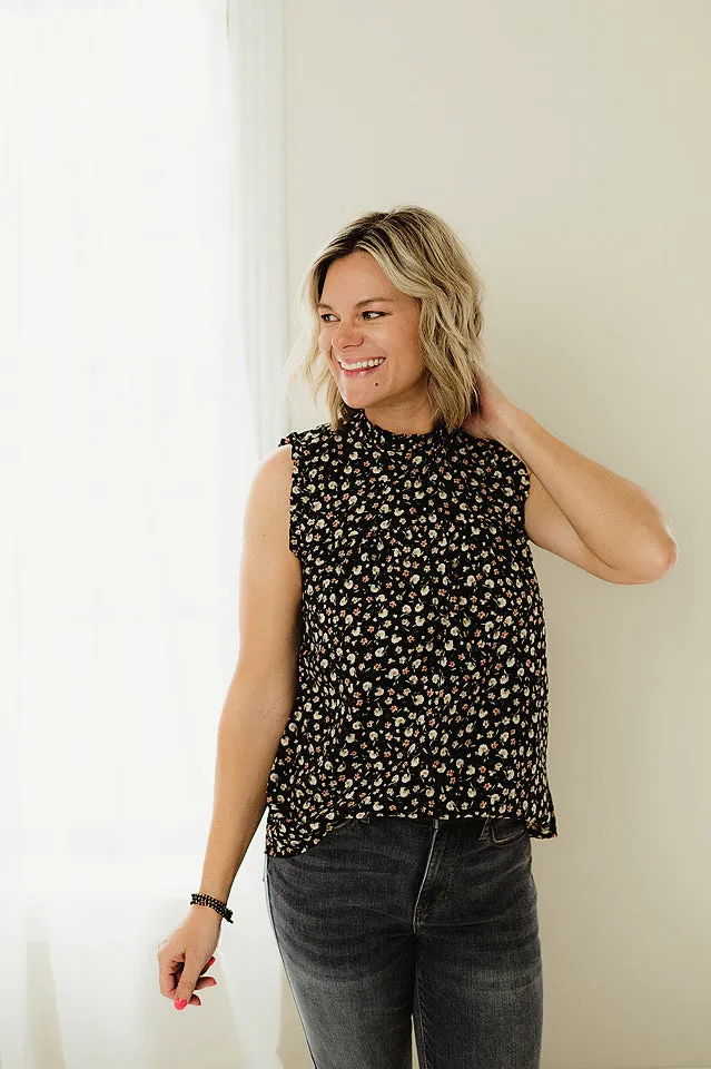 High Ruffle Neck Floral Top