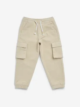 HOP Kids Beige Cargo-Style Corduroy Mid-Rise Cotton Blend Joggers