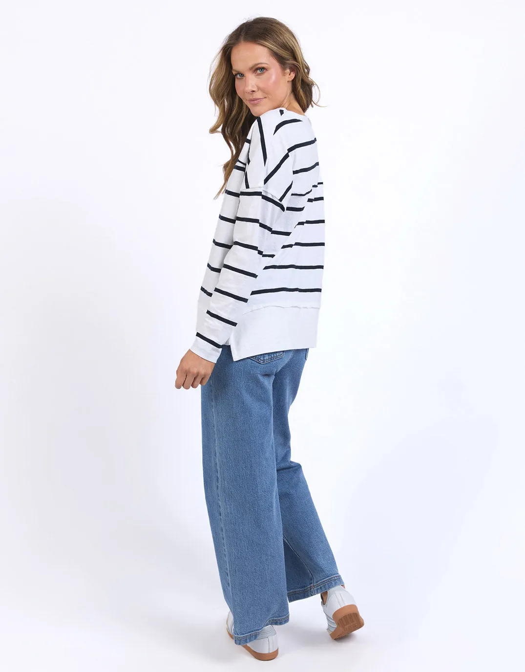 Jayne Stripe Throw On Top - White/Dark Sapphire Stripe