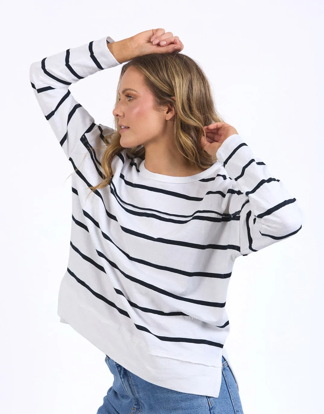 Jayne Stripe Throw On Top - White/Dark Sapphire Stripe