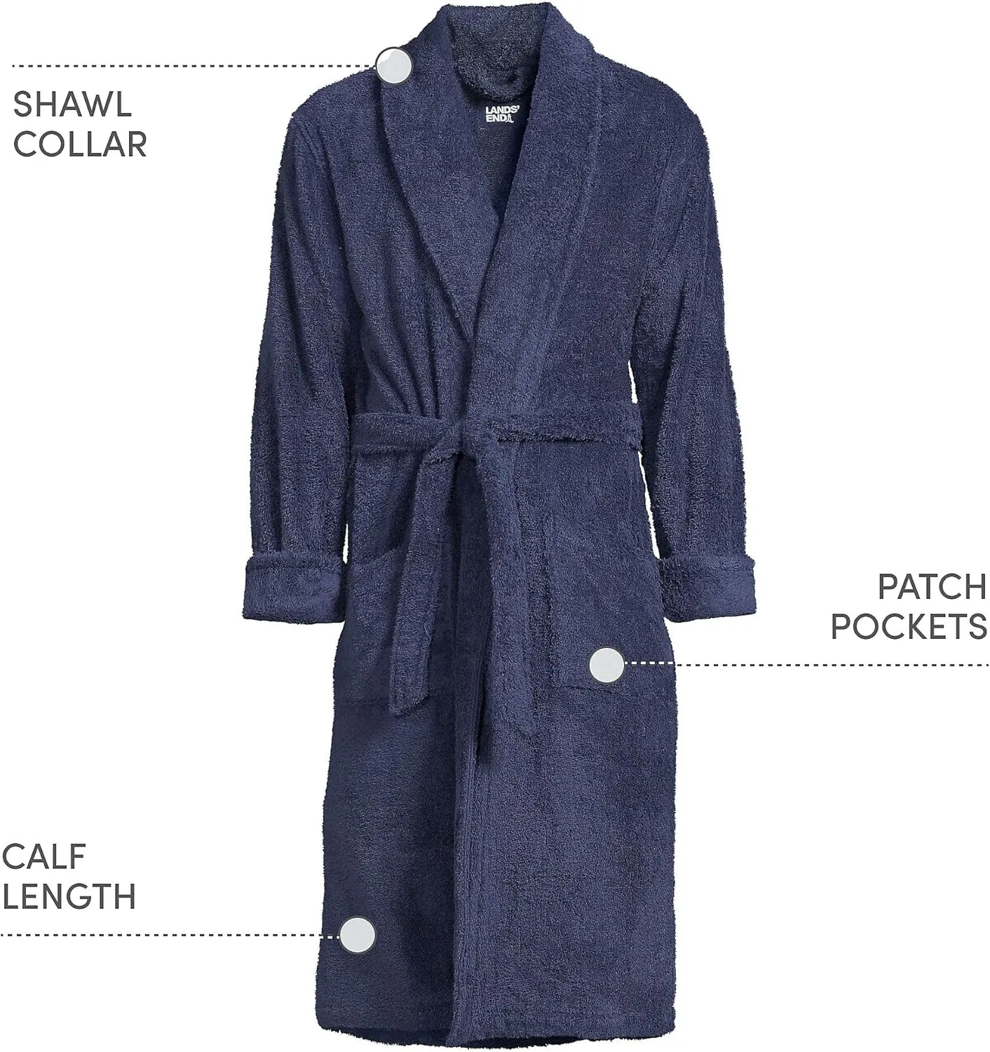 Lands' End Men's Calf Length Turkish Cotton Terry Bathrobe