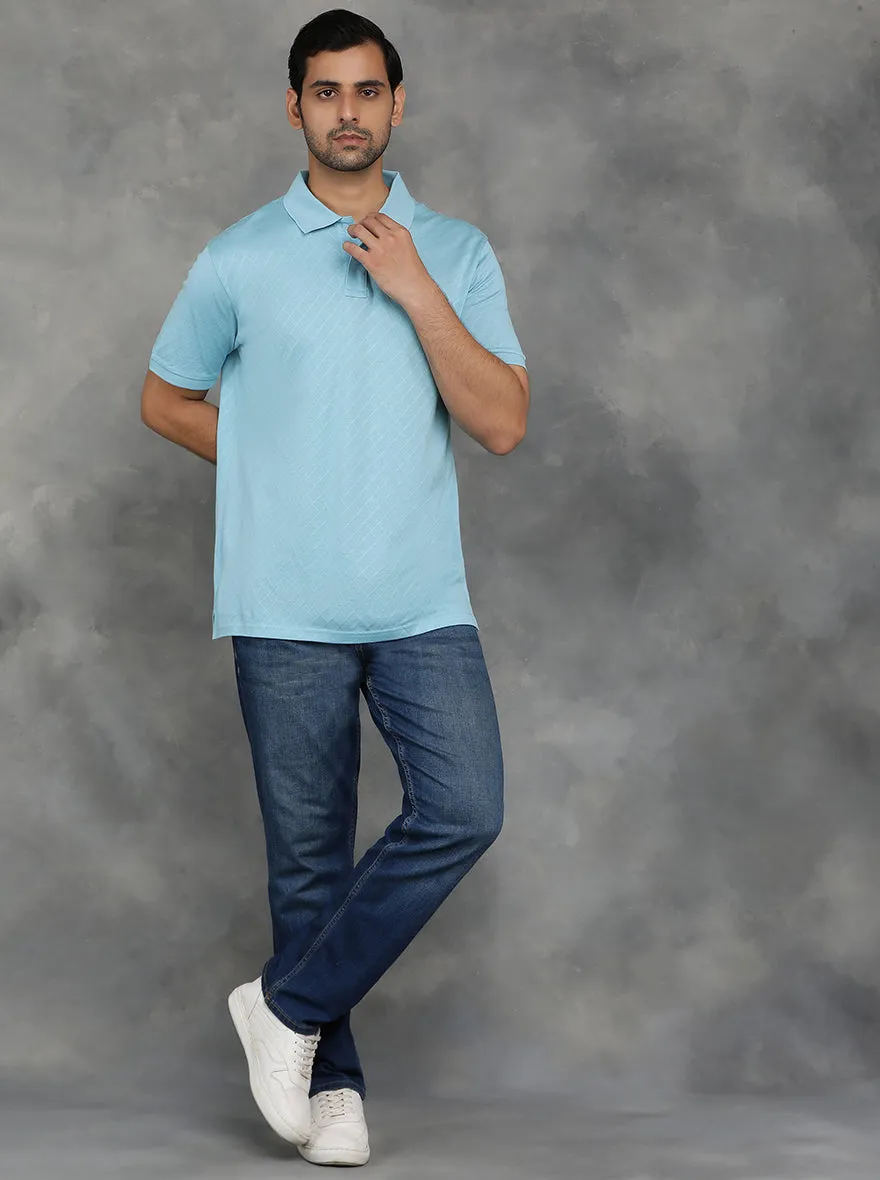 Light Blue Solid Regular Fit Polo T-Shirt | JadeBlue