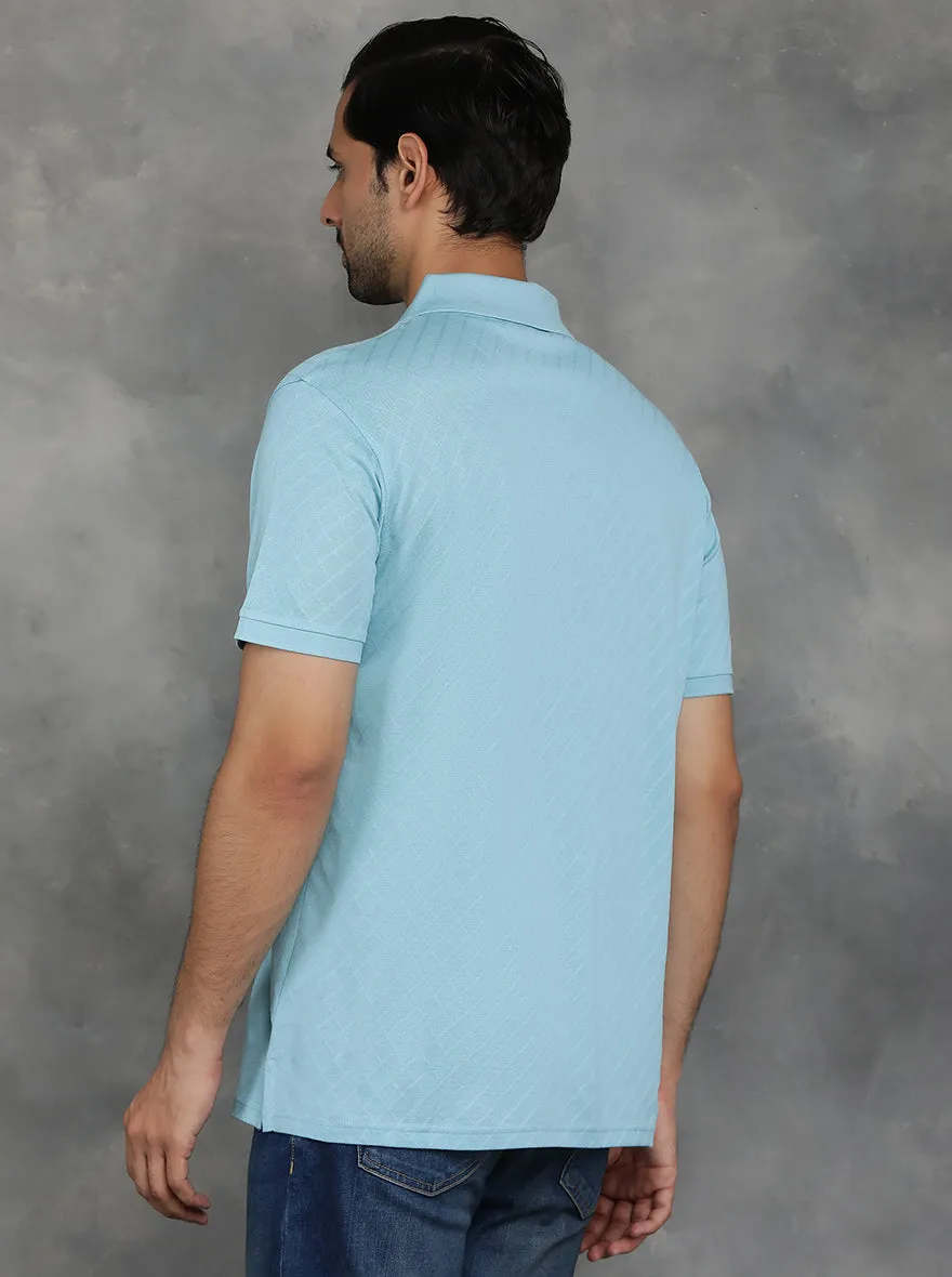 Light Blue Solid Regular Fit Polo T-Shirt | JadeBlue