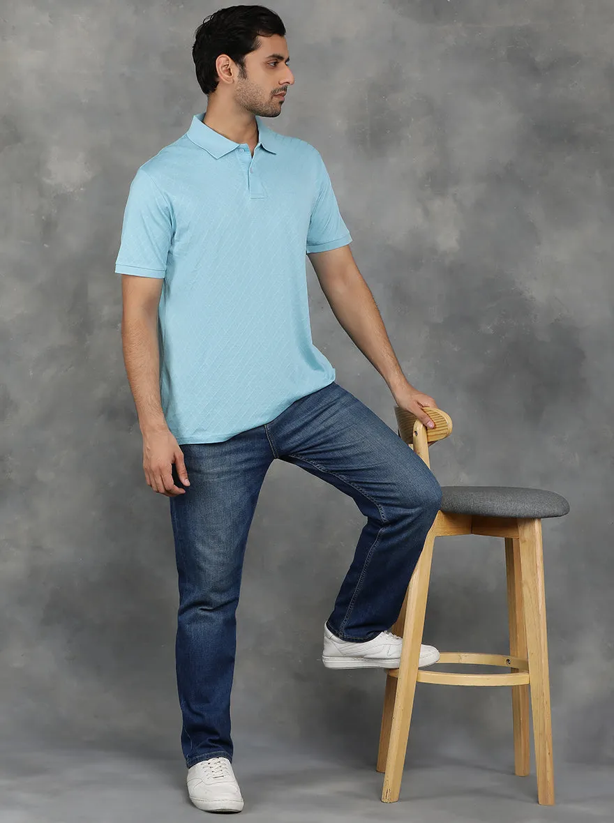 Light Blue Solid Regular Fit Polo T-Shirt | JadeBlue