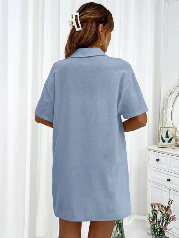 Loose-fit short-sleeve single-breasted shorts Two-piece solid-color shirt set