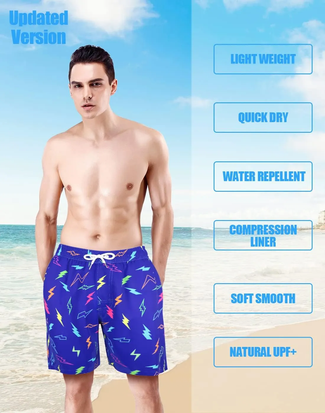 LUCOWEE Mens Swim Trunks with Compression Liner Anti Chafe Quick Dry UPF 50  Swimming Shorts 5" 7" Inseam Bathing Suit