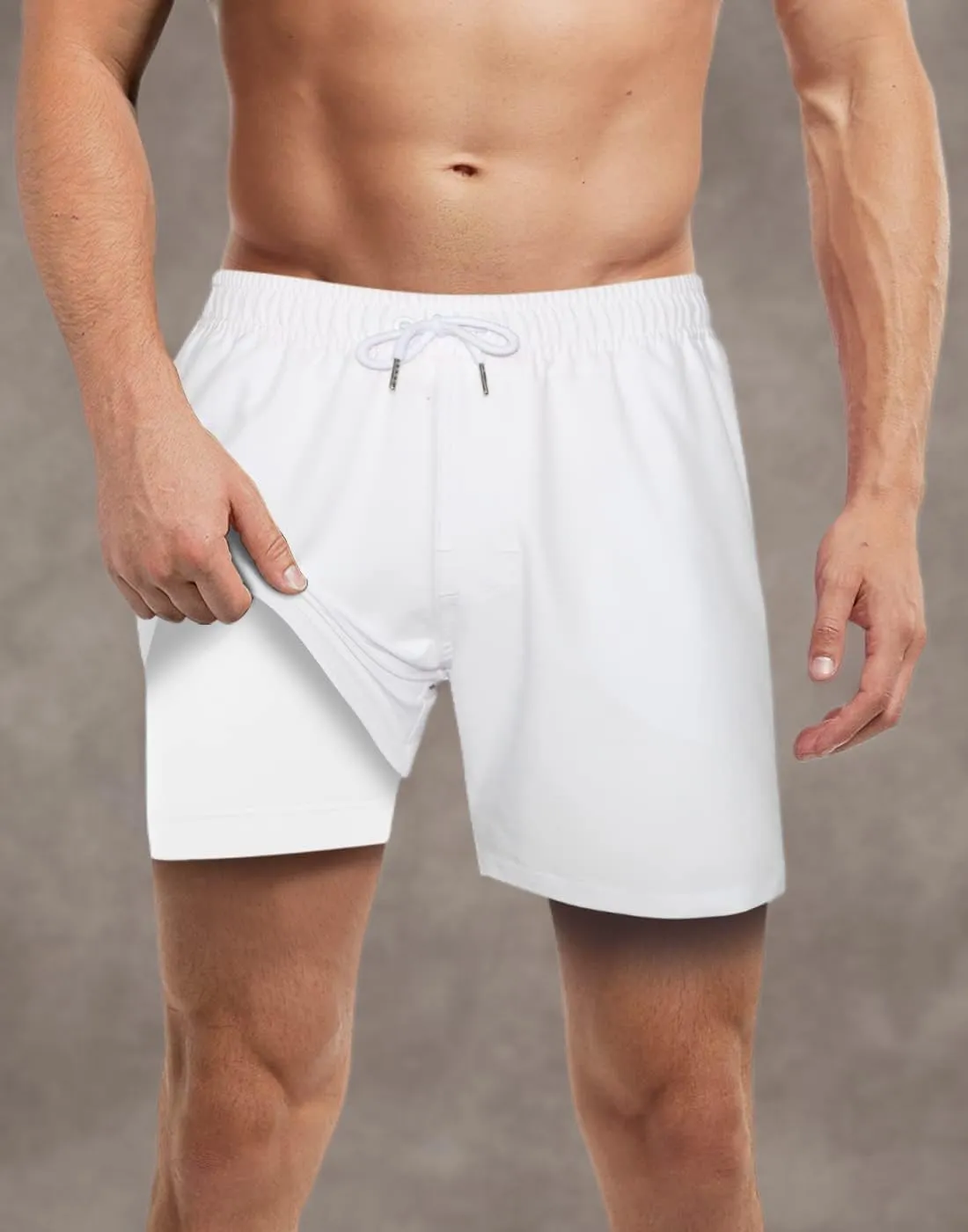LUCOWEE Mens Swim Trunks with Compression Liner Anti Chafe Quick Dry UPF 50  Swimming Shorts 5" 7" Inseam Bathing Suit