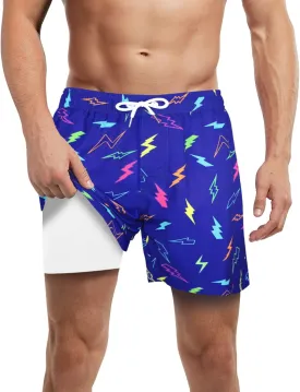 LUCOWEE Mens Swim Trunks with Compression Liner Anti Chafe Quick Dry UPF 50  Swimming Shorts 5" 7" Inseam Bathing Suit