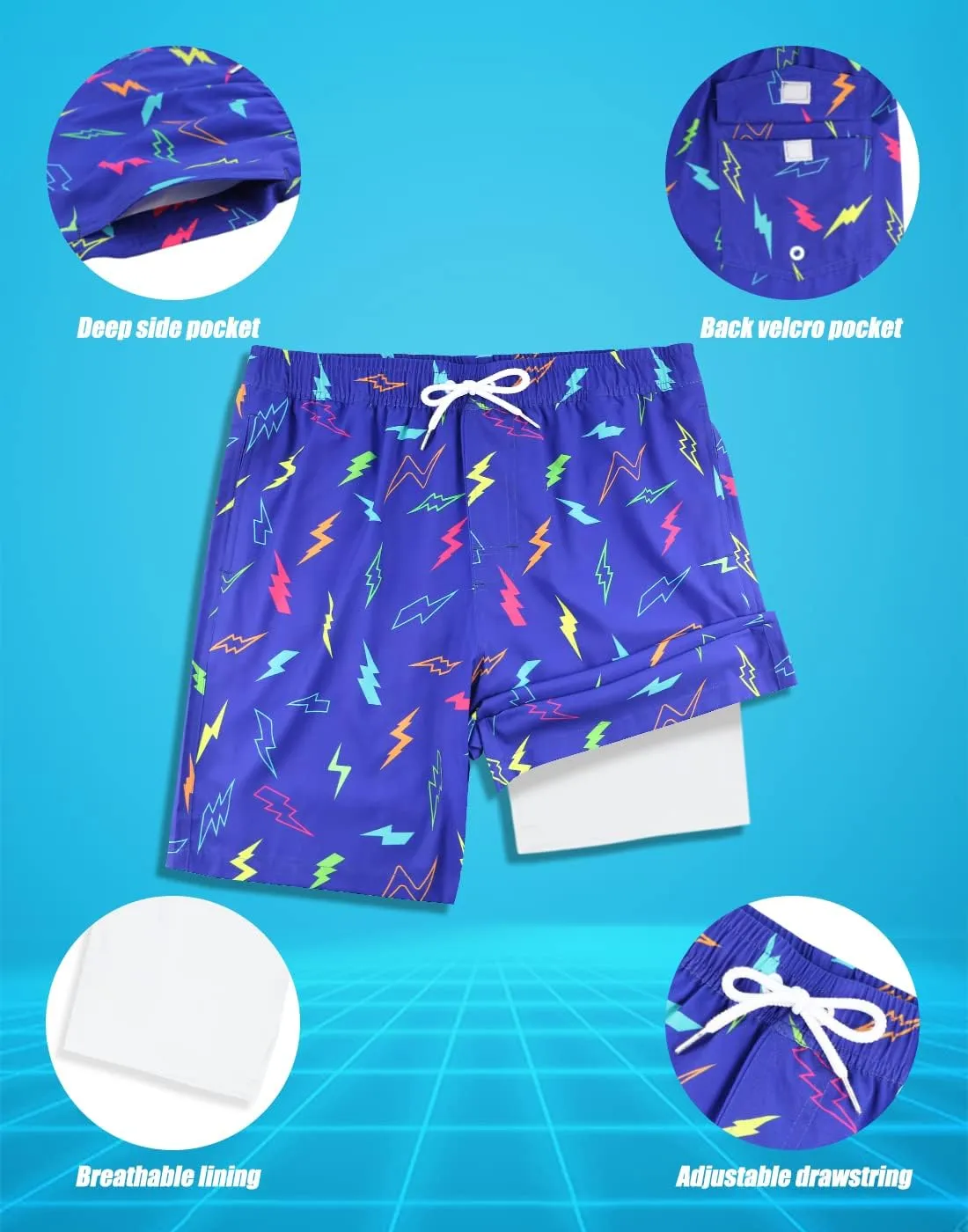 LUCOWEE Mens Swim Trunks with Compression Liner Anti Chafe Quick Dry UPF 50  Swimming Shorts 5" 7" Inseam Bathing Suit