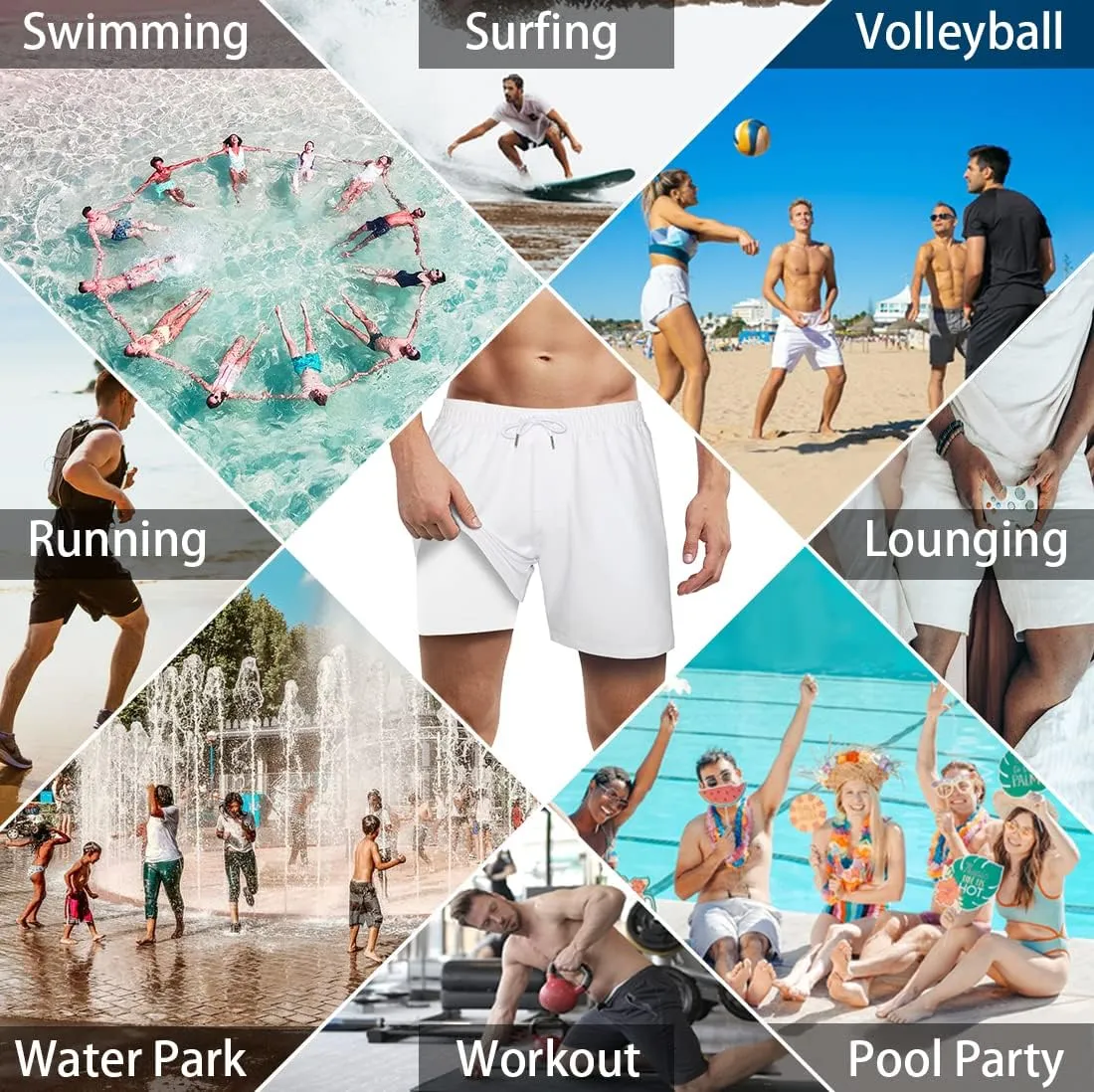 LUCOWEE Mens Swim Trunks with Compression Liner Anti Chafe Quick Dry UPF 50  Swimming Shorts 5" 7" Inseam Bathing Suit