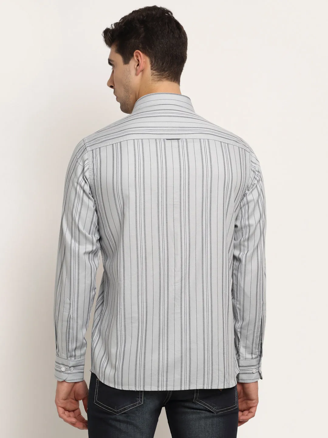 Men Cotton Striped Grey Full Sleeve Casual Shirt for Men with Pocket