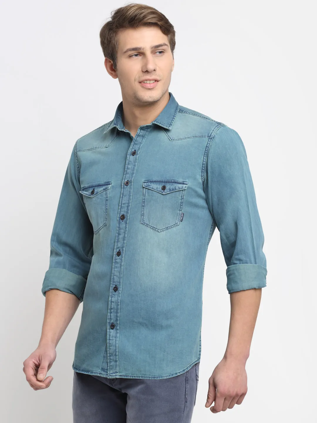 Men's Blue Casual Denim Full Sleeve Shirt