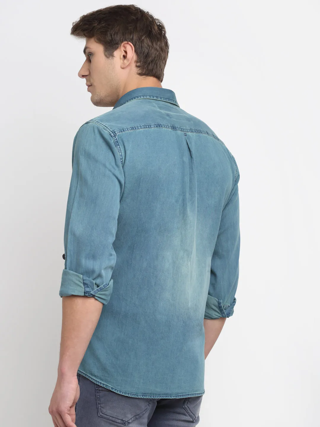 Men's Blue Casual Denim Full Sleeve Shirt