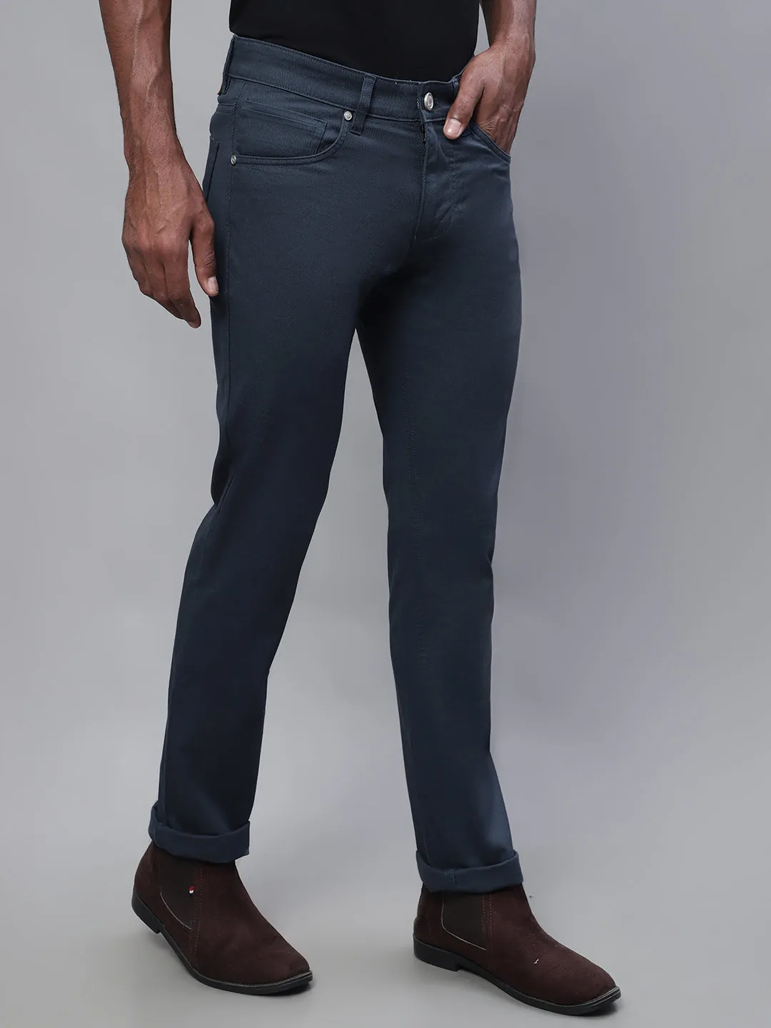 Men's Casual Flat front Airforce Blue  Trousers