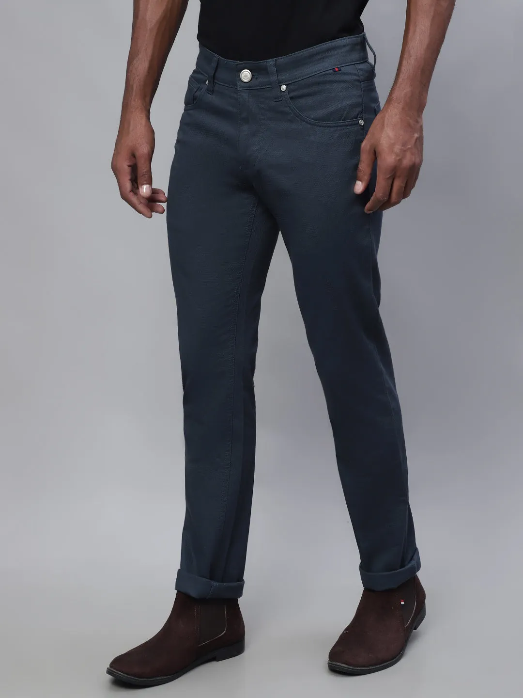 Men's Casual Flat front Airforce Blue  Trousers