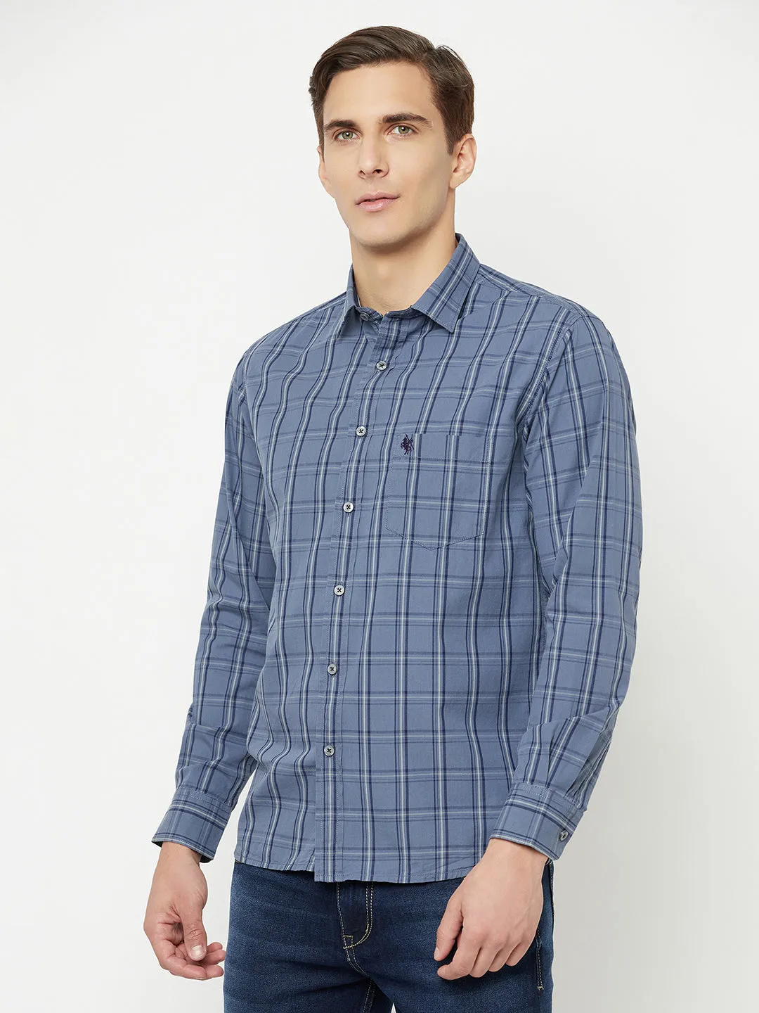 Men's Grey Casual Medium Checks Full Sleeve Shirt
