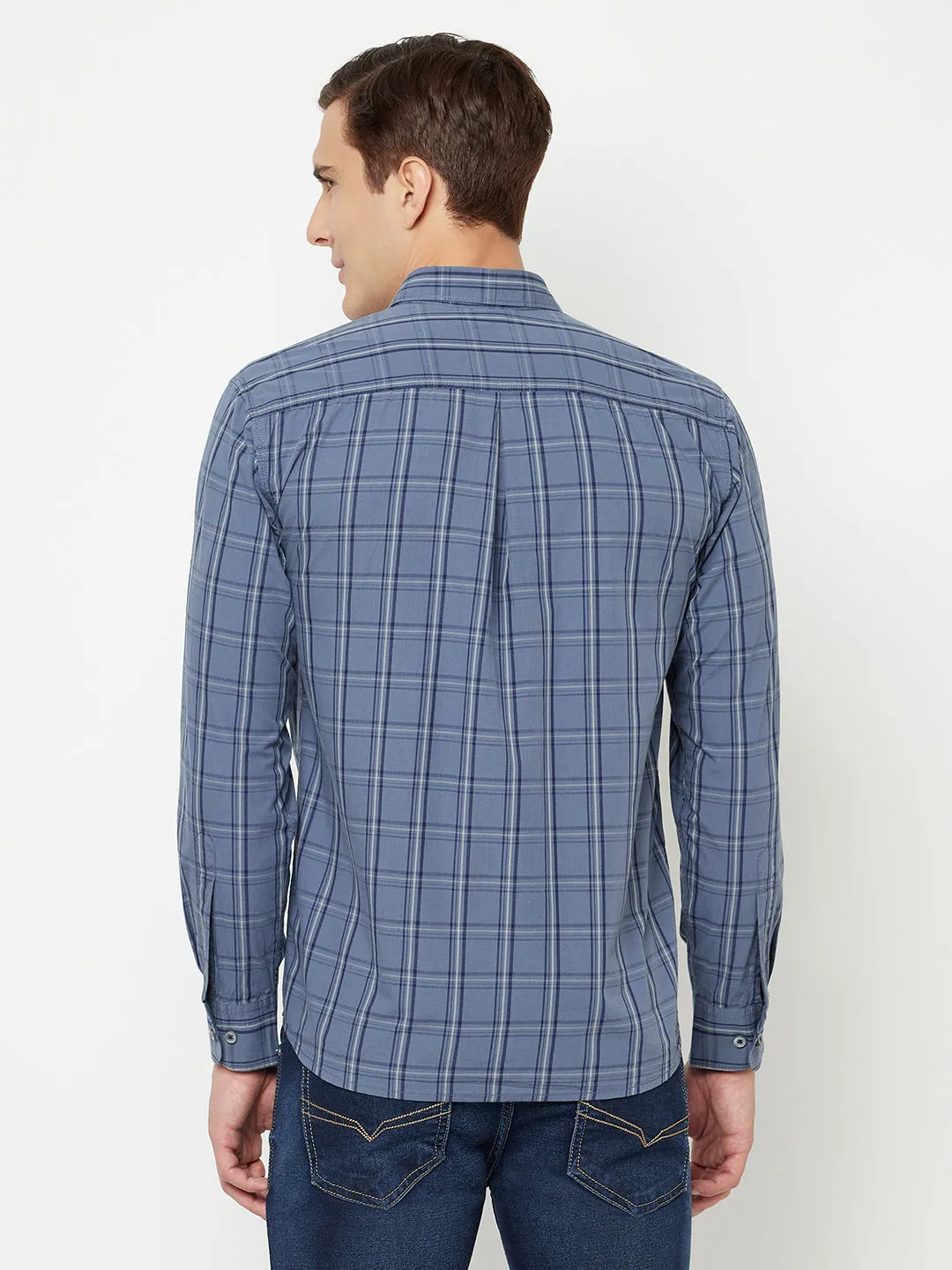 Men's Grey Casual Medium Checks Full Sleeve Shirt