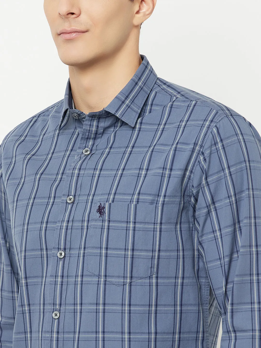 Men's Grey Casual Medium Checks Full Sleeve Shirt