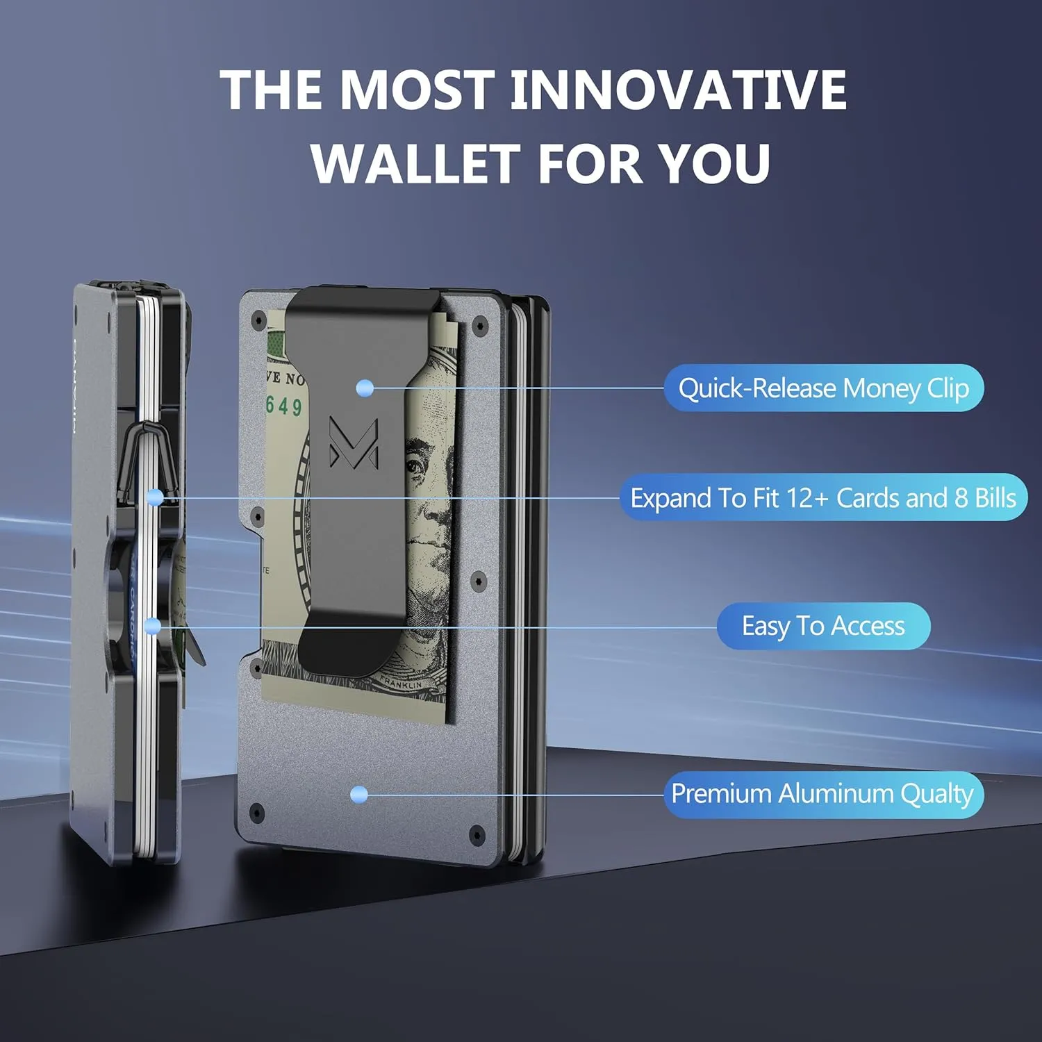 Minimalist Aluminum Wallet for Boyfriend from Girlfriend, Front Pocket Card Holder, Slim RFID Blocking Metal Money Clip, Mens Personalized Engraved Gifts for Anniversary Christmas Birthday Valentines