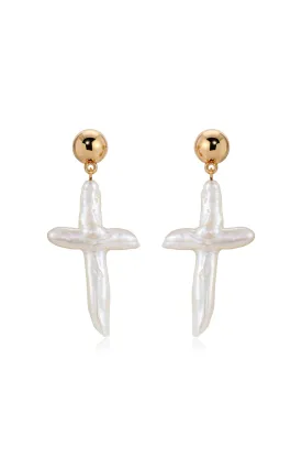 Organic Freshwater Pearl Cross Earrings