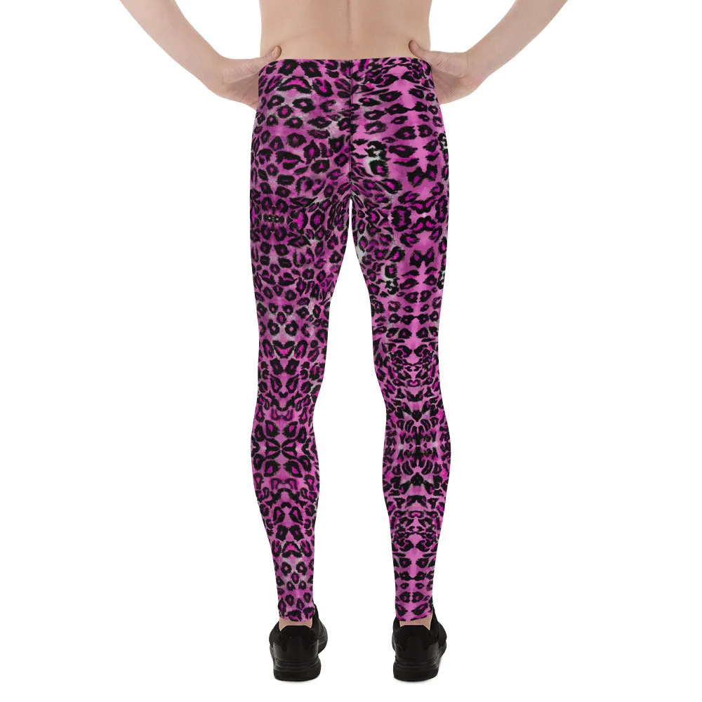 Pink Leopard Men's Leggings, Animal Print Meggings Premium Men's Tights-Made in USA/EU