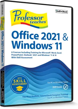 Professor Teaches Office 2021/365 & Windows 11 with Skill Assessment & 6 Courses - Interactive Training for Word, Excel, PowerPoint, Outlook, Access, Publisher & More! - CD/DVD