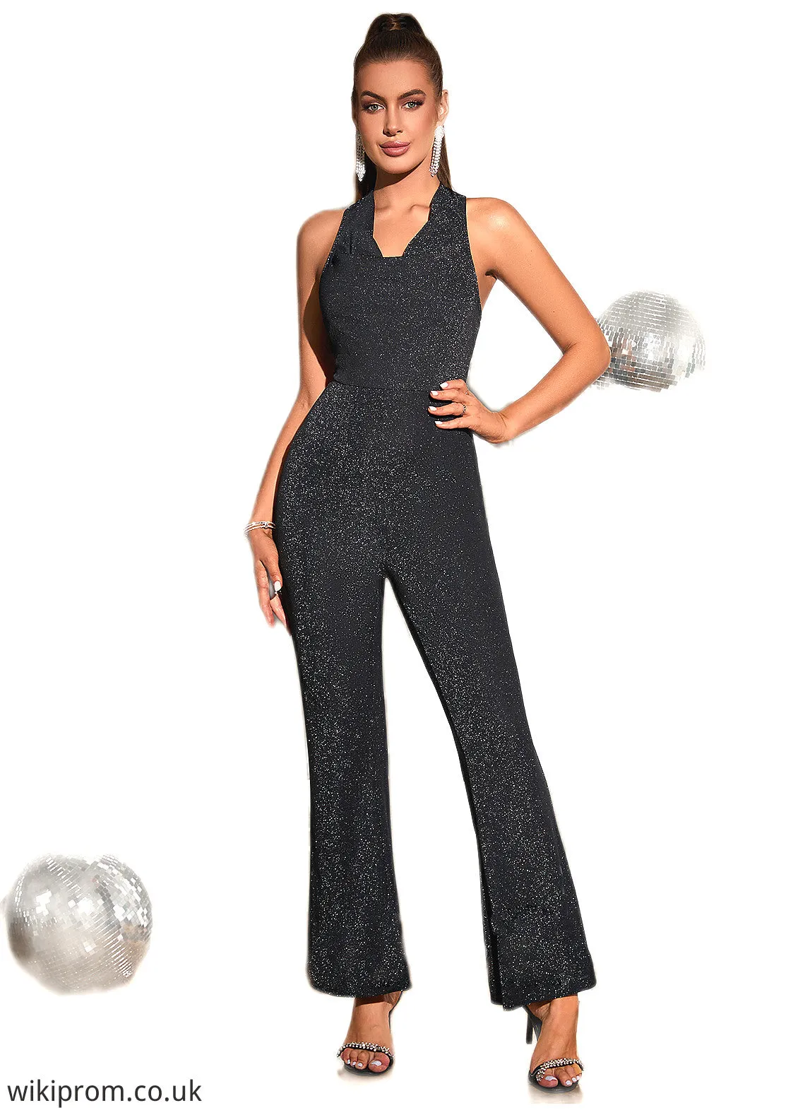 Shayna Sequins Cowl Elegant Jumpsuit/Pantsuit Cotton Blends Maxi Dresses SWKP0022522