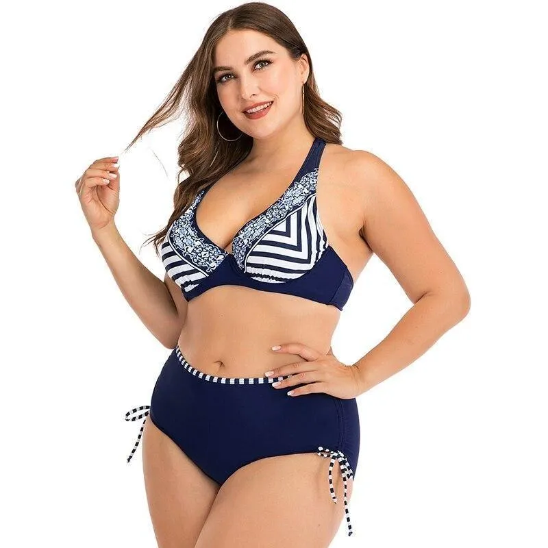 Striped V-Neck Bikini Set