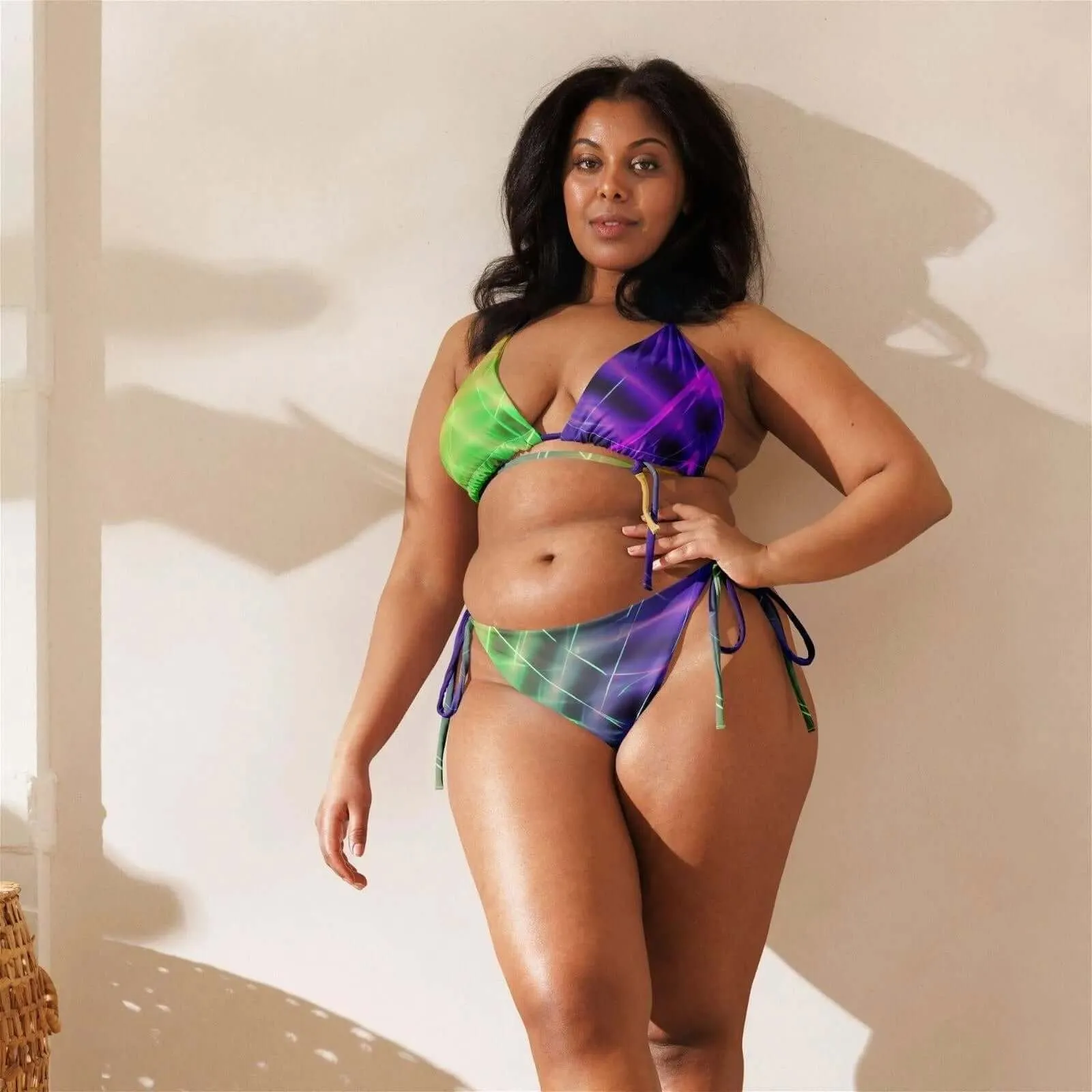 Stylish Purple and Yellow String Bikini