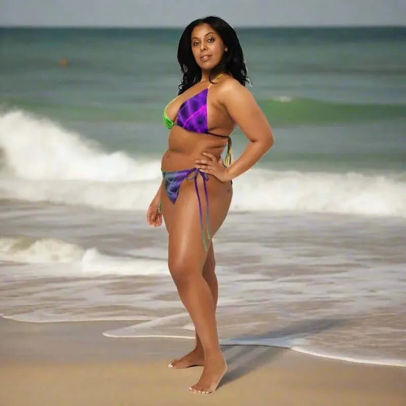Stylish Purple and Yellow String Bikini