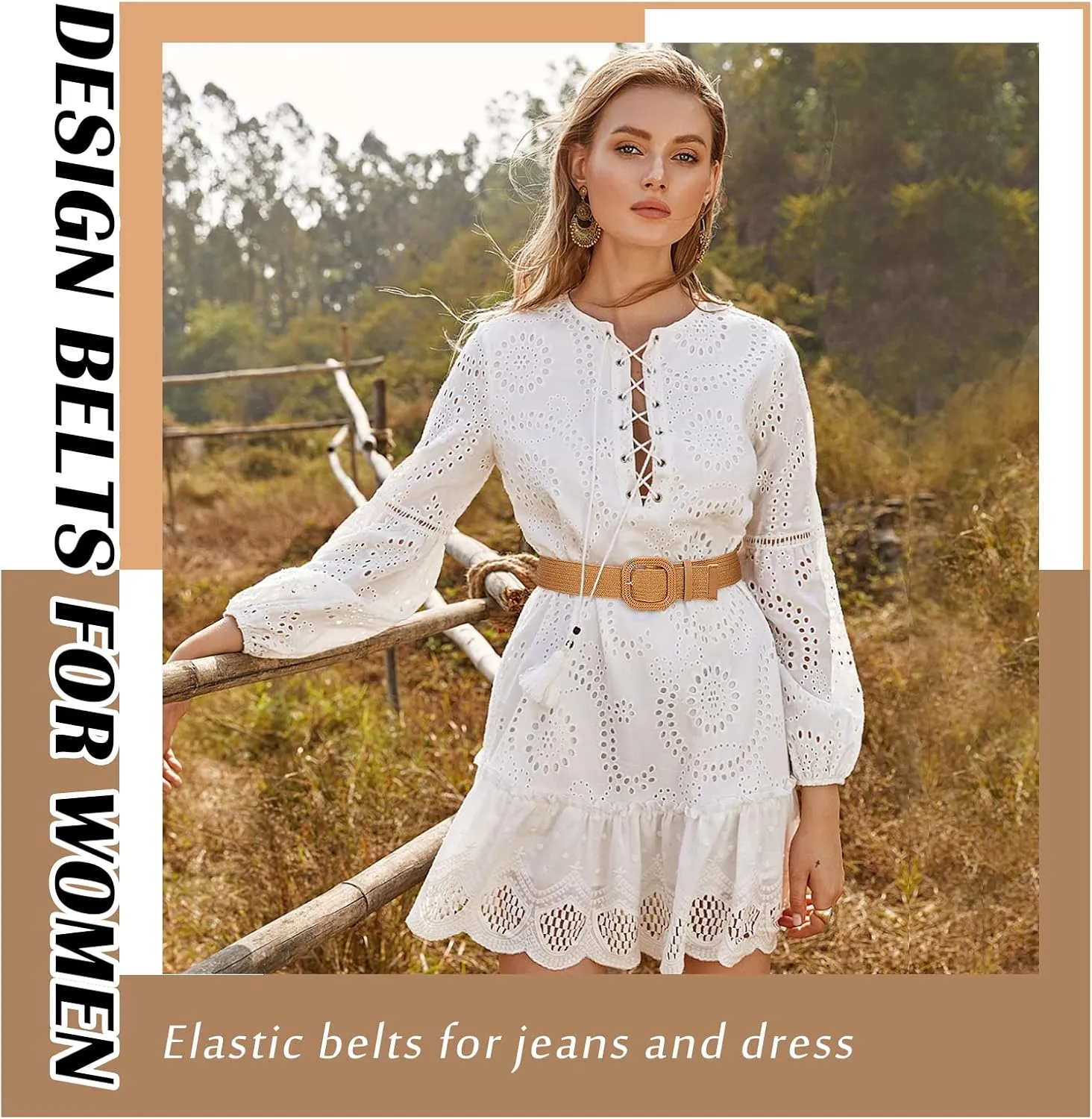 VONMELLI 4 Pack Straw Woven Elastic Stretch Waist Belt Fashion Boho Dress Braided Belts for Women