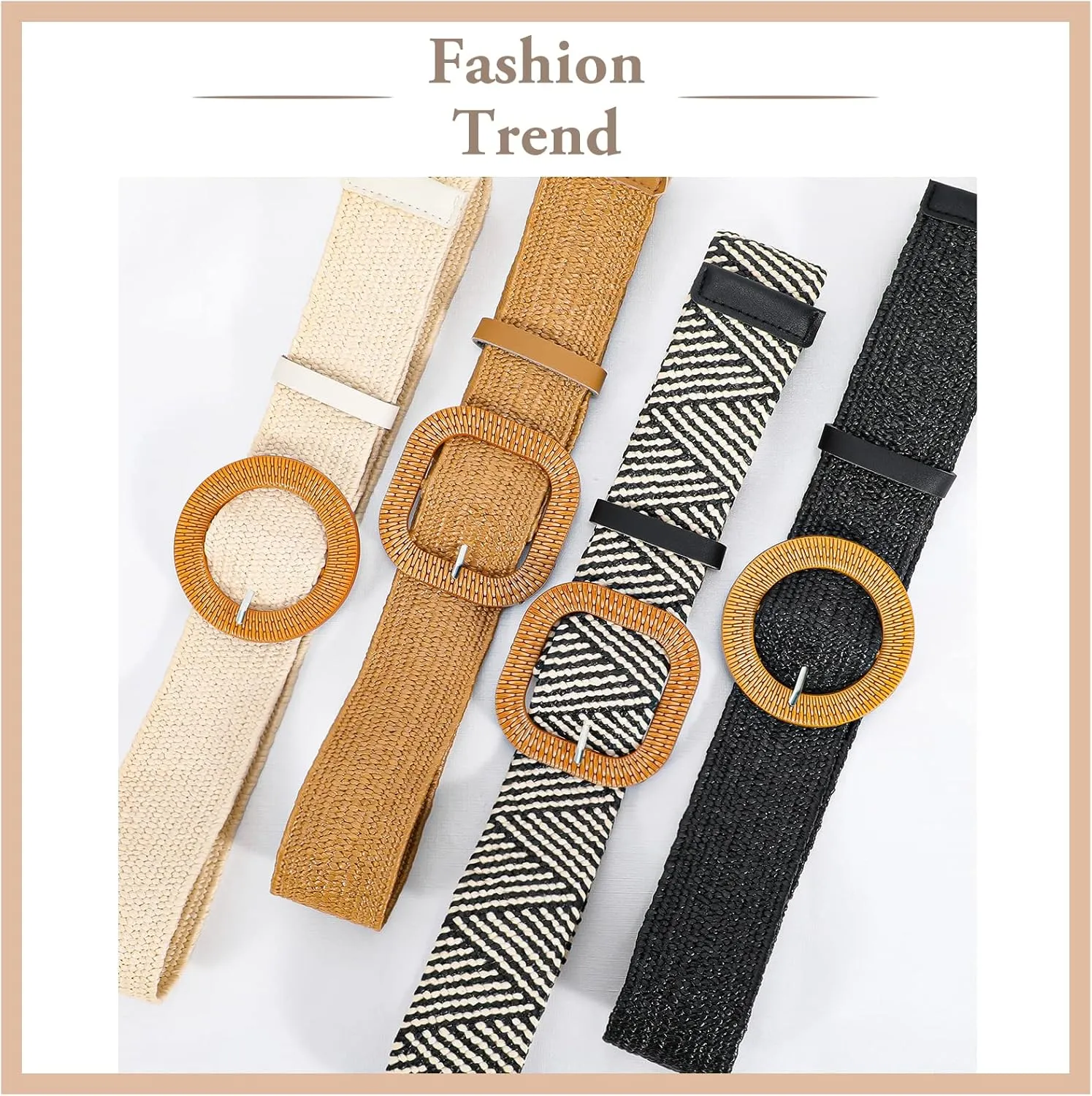 VONMELLI 4 Pack Straw Woven Elastic Stretch Waist Belt Fashion Boho Dress Braided Belts for Women